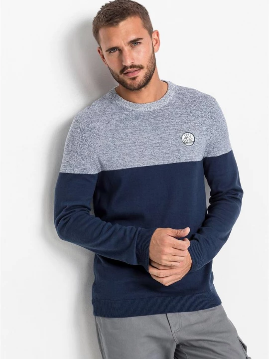 Obrázek produktu Sweter z gładkiej dzianiny we wzór colourblocking, z bawełną BonPrix