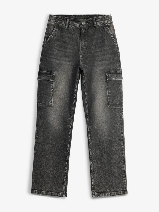 Obrázek produktu Szerokie jeansy bojówki mid waist BonPrix szary