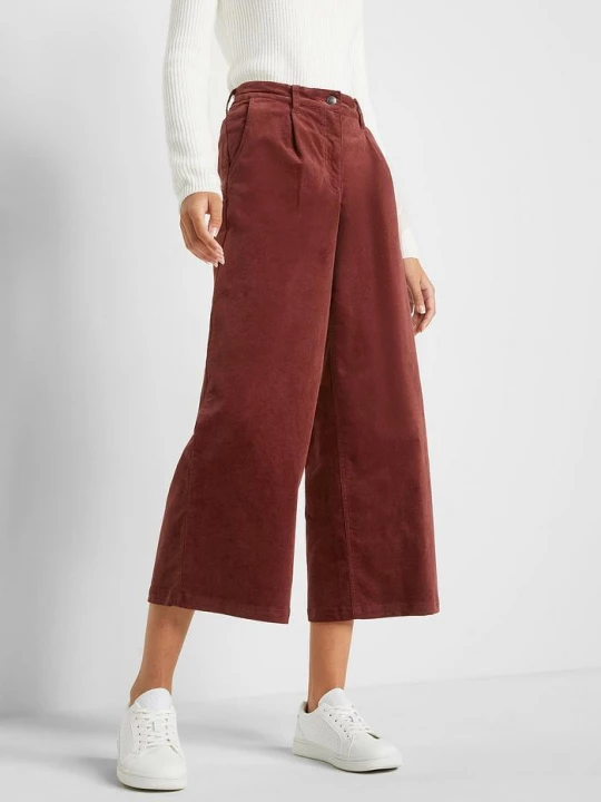 Obrázek produktu Szerokie spodnie sztruksowe culotte high-waist z wygodnym paskiem, dł. 7 / 8 BonPrix brązowy