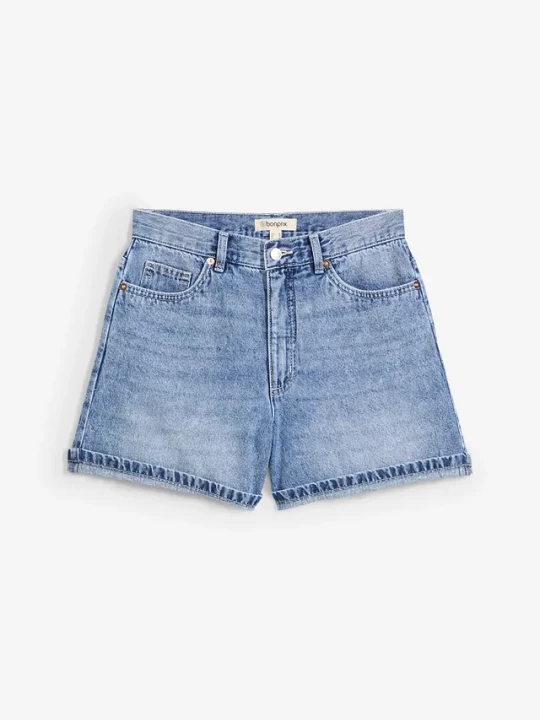 Obrázek produktu Szorty dżinsowe high waist, low stretch BonPrix niebieski