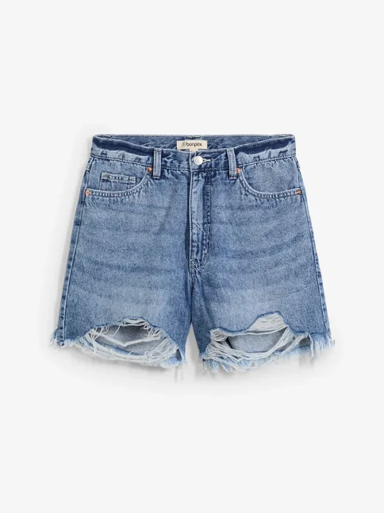 Obrázek produktu Szorty dżinsowe high waist, low stretch BonPrix niebieski