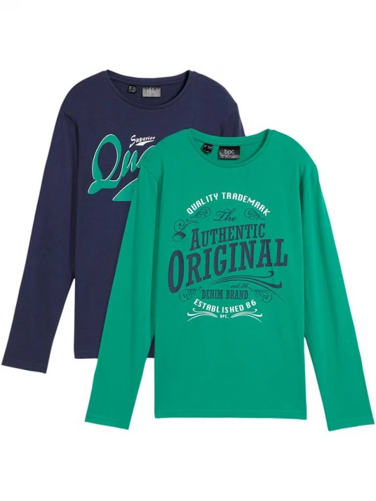 Obrázek produktu T-shirt chłopięcy z długim rękawem, z bawełny organicznej (2 szt.) BonPrix niebieski