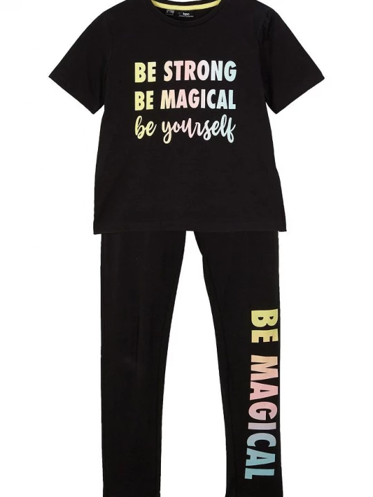 Obrázek produktu T-shirt dziewczęcy + legginsy (2 części) BonPrix czarny