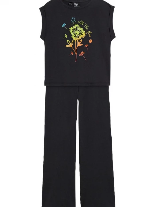 Obrázek produktu T-shirt dziewczęcy + legginsy Flared (2 części), bawełna organiczna BonPrix czarny