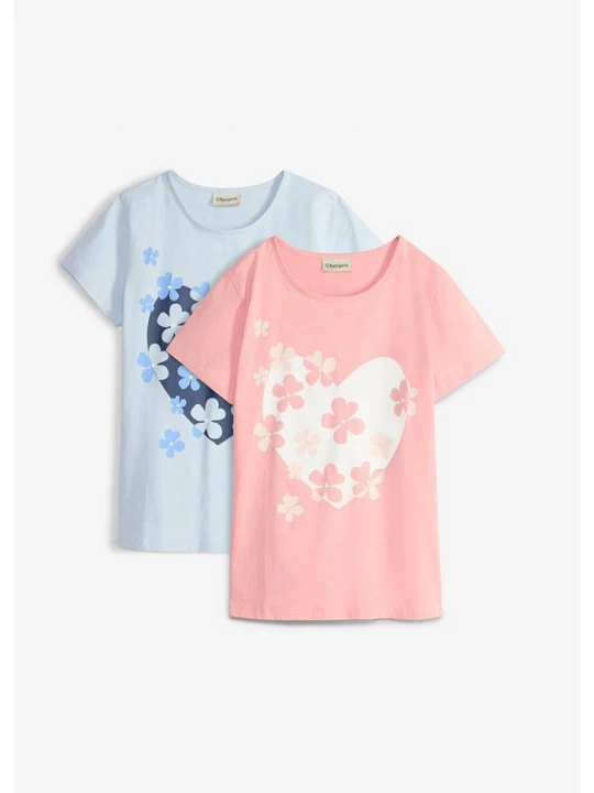 Obrázek produktu T-shirt dziewczęcy z czystej bawełny organicznej (2 szt.) BonPrix niebieski