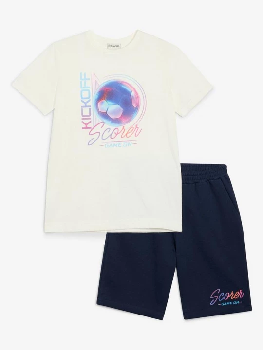 Obrázek produktu T-shirt i bermudy dresowe z czystej bawełny organicznej (komplet 2.-cz) BonPrix biały