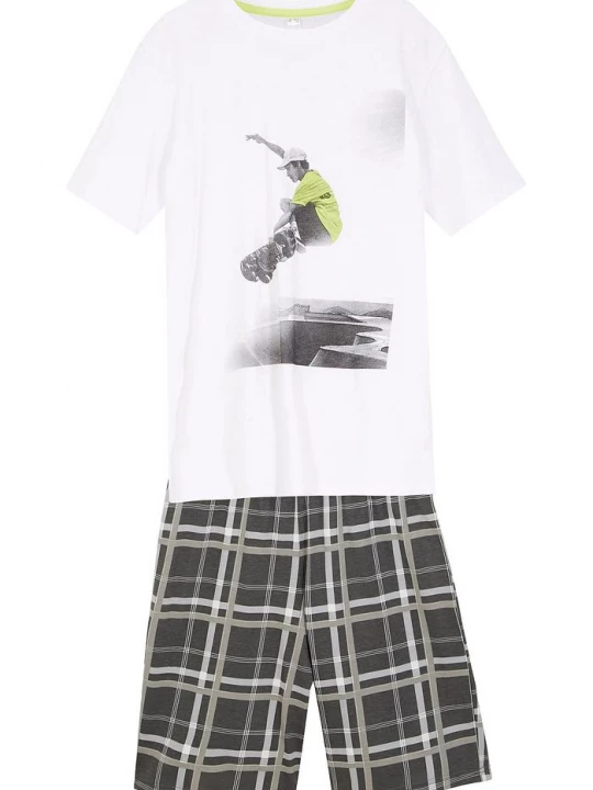 Obrázek produktu T-shirt + krótkie spodnie shirtowe (2 części), z bawełny organicznej BonPrix biały