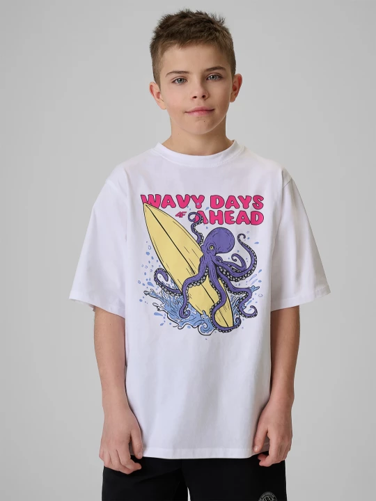 Obrázek produktu 4F T-shirt loose s potiskem chlapecký - bílý 158 / 164 (12-14 let)