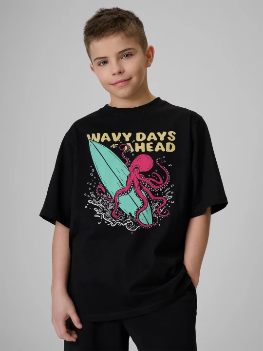 Obrázek produktu 4F T-shirt loose s potiskem chlapecký - černý 158 / 164 (12-14 let)