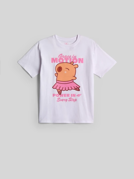 Obrázek produktu 4F T-shirt loose s potiskem dívčí - béžový 158 / 164 (12-14 let)