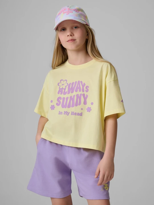 Obrázek produktu T-shirt loose s potiskem dívčí - žlutý 4F