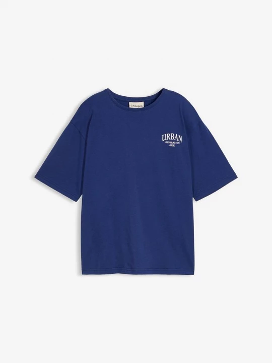 Obrázek produktu T-shirt o kroju oversize z czystej bawełny organicznej, z nadrukiem na plecach BonPrix niebieski