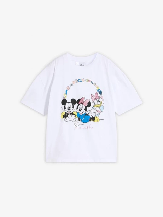Obrázek produktu T-shirt oversize z nadrukiem Myszki Miki, z czystej bawełny BonPrix biały