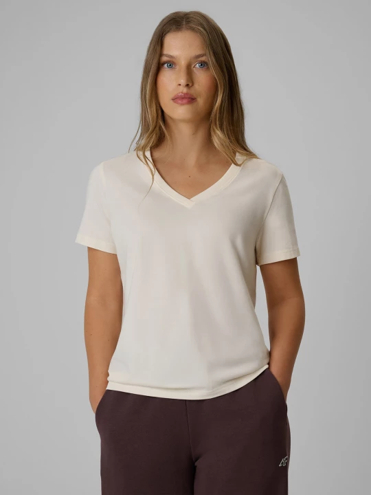 Obrázek produktu T-shirt regular hladký dámský - krémový 4F