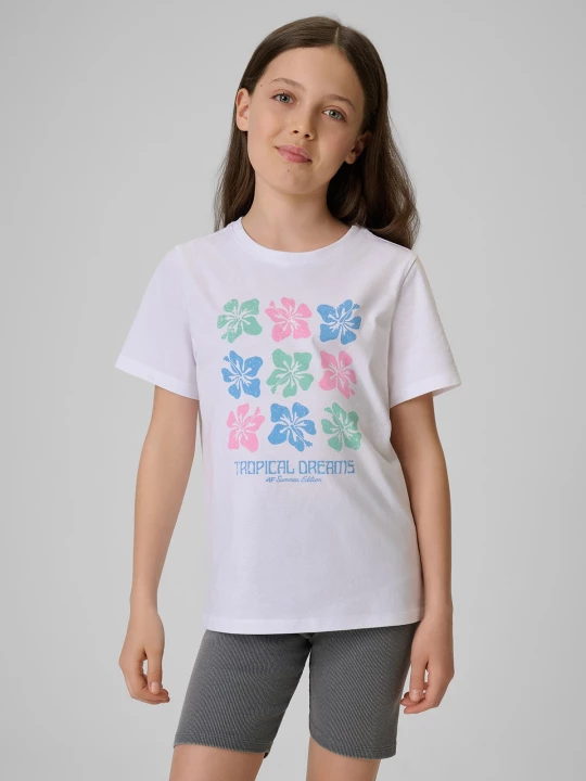 Obrázek produktu T-shirt regular s potiskem dívčí - bílé 4F