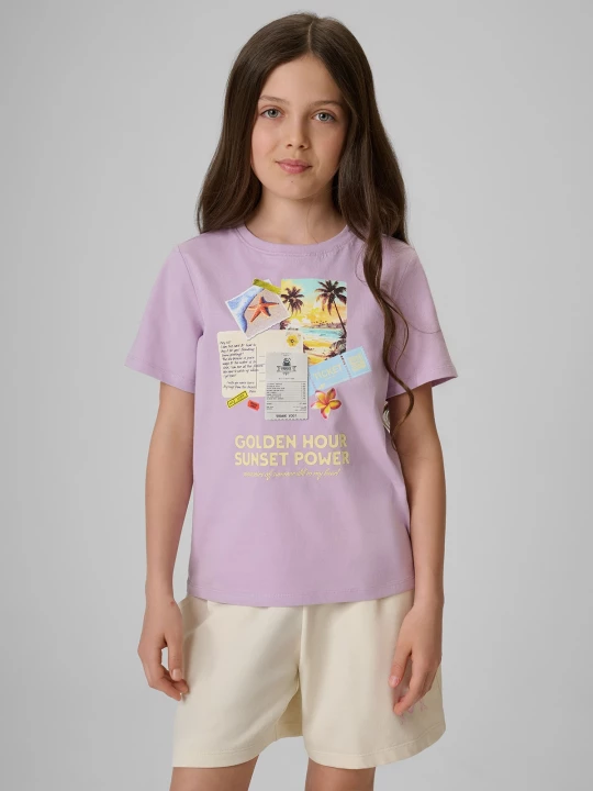 Obrázek produktu T-shirt regular s potiskem dívčí - fialové 4F