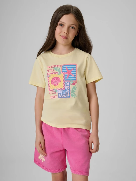 Obrázek produktu T-shirt regular s potiskem dívčí - žluté 4F