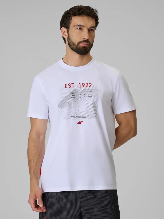 Obrázek produktu T-shirt regular s potiskem pánské - bílé 4F