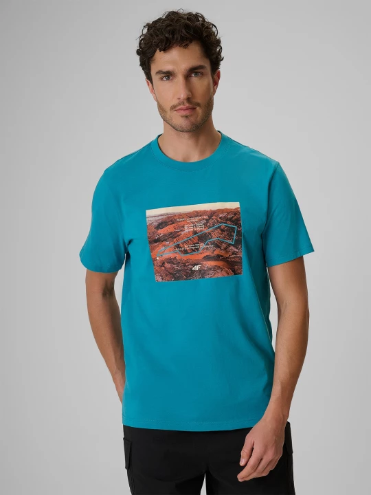 Obrázek produktu T-shirt regular s potiskem pánské - tyrkysové 4F tyrkysový