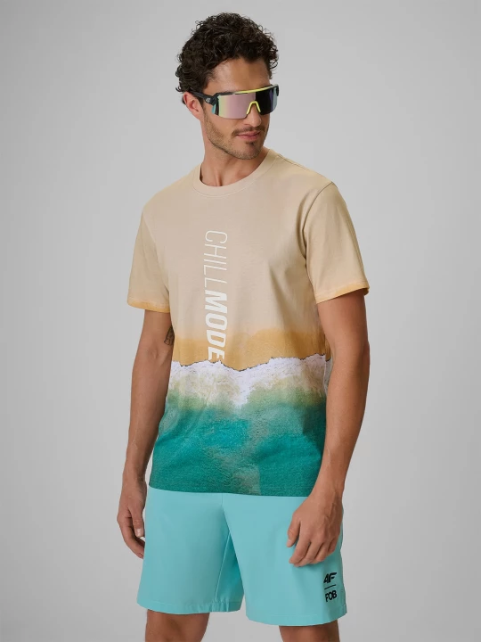 Obrázek produktu T-shirt regular s potiskem pánský - béžový 4F