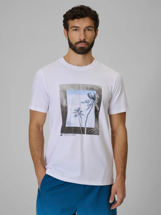 Obrázek produktu T-shirt regular s potiskem pánský - bílý 4F