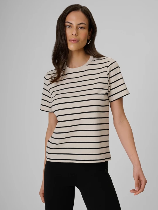 Obrázek produktu T-shirt relaxed s potiskem dámský - krémový 4F