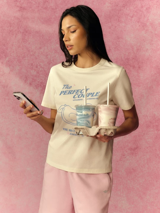 Obrázek produktu T-shirt relaxed s potiskem dámský - krémový 4F béžový