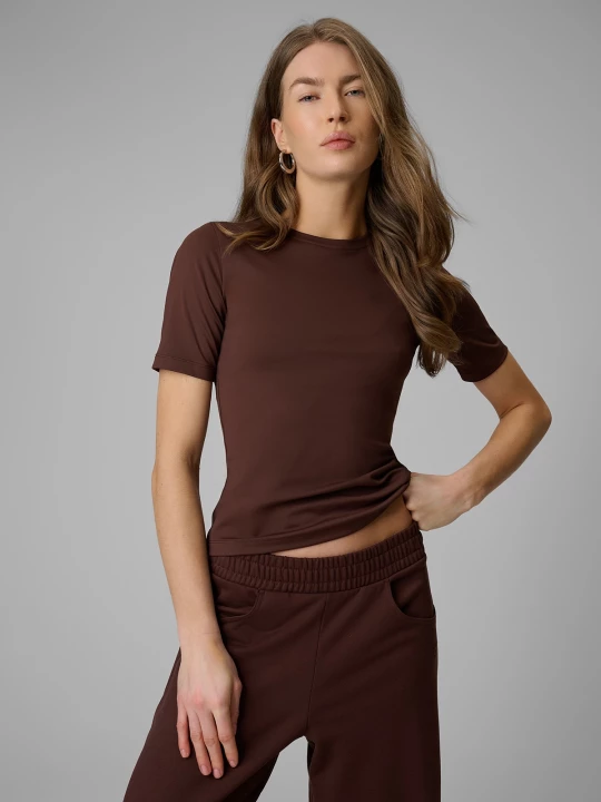 Obrázek produktu T-shirt slim hladký dámský - hnědý 4F