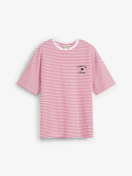Obrázek produktu T-shirt w paski, z haftem BonPrix czerwony