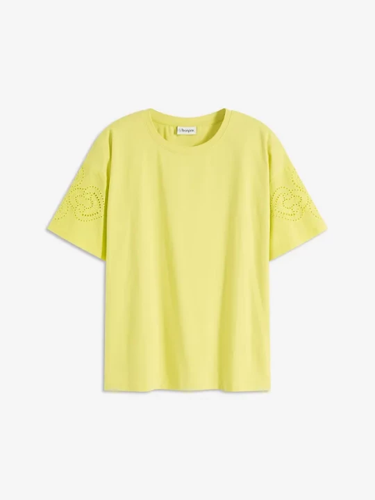 Obrázek produktu T-shirt z ażurowym haftem BonPrix żółty