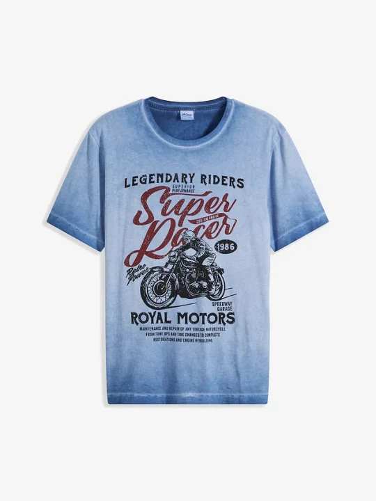 Obrázek produktu T-shirt z bawełny organicznej z efektem wytarcia BonPrix niebieski