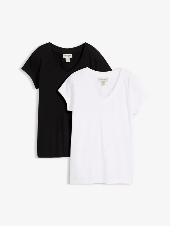 Obrázek produktu T-shirt z czystej bawełny organicznej (2 szt.) BonPrix czarny