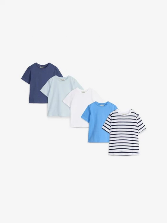 Obrázek produktu T-shirt z czystej bawełny organicznej (5 szt.) BonPrix niebieski