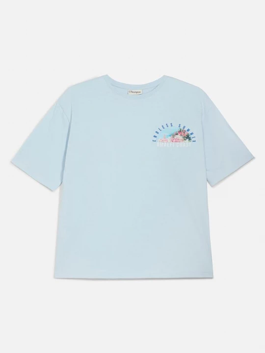Obrázek produktu T-shirt z czystej bawełny organicznej, z dużym nadrukiem na plecach, loose fit BonPrix niebieski