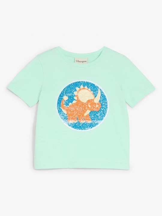 Obrázek produktu T-shirt z czystej bawełny organicznej zdobiony cekinami BonPrix zielony