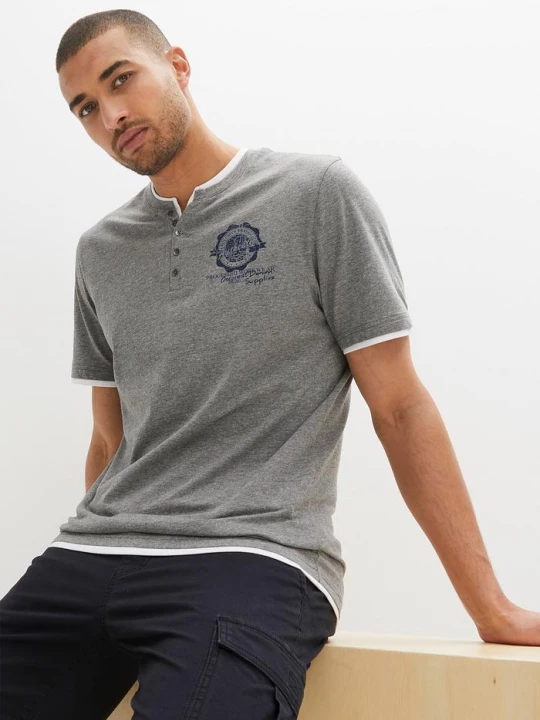 Obrázek produktu T-shirt z dekoltem Henley, krótki rękaw (2 szt.), z czystej bawełny organicznej BonPrix niebieski