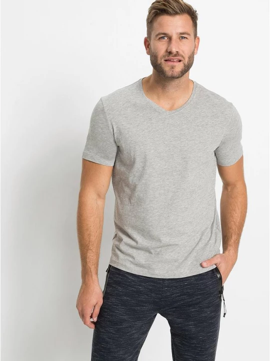 Obrázek produktu T-shirt z dekoltem w serek (3 szt.) BonPrix szary