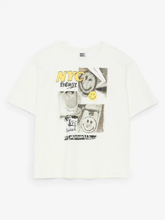 Obrázek produktu T-shirt z serii Smiley World, z czystej bawełny, loose fit BonPrix biały