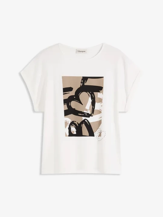 Obrázek produktu T-shirt z wiskozą i kryształkami BonPrix biały
