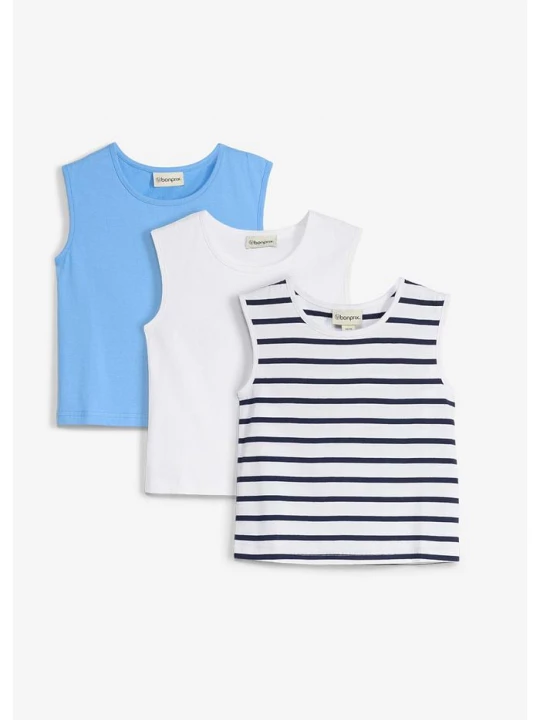 Obrázek produktu Tank top z czystej bawełny (3 sztuki) BonPrix niebieski