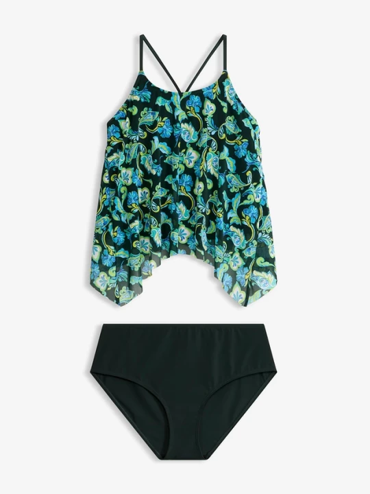 Obrázek produktu Tankini z siateczką z nadrukiem (komplet 2-cz.) BonPrix zielony