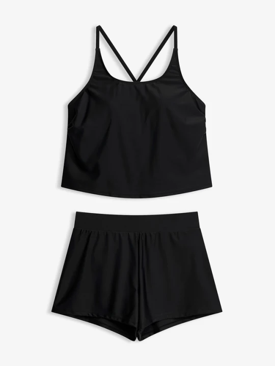 Obrázek produktu Tankini z szortami kąpielowymi z wszytymi majtkami, szybkoschnące (komplet 2-cz.)) BonPrix czarny
