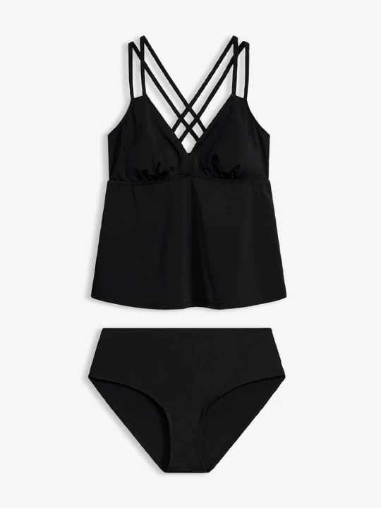 Obrázek produktu Tankini ze skrzyżowanymi ramiączkami z szybkoschnącego materiału (komplet 2-cz.) BonPrix czarny