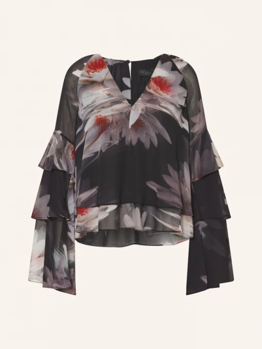 Obrázek produktu Ted Baker Košilová Halenka Jarlah S Volánky tmavě šedá / neonově oranžová / zelená