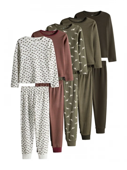 Obrázek produktu The Set Pyžamo 'Dino' khaki / olivová / tmavě zelená / merlot / bílá