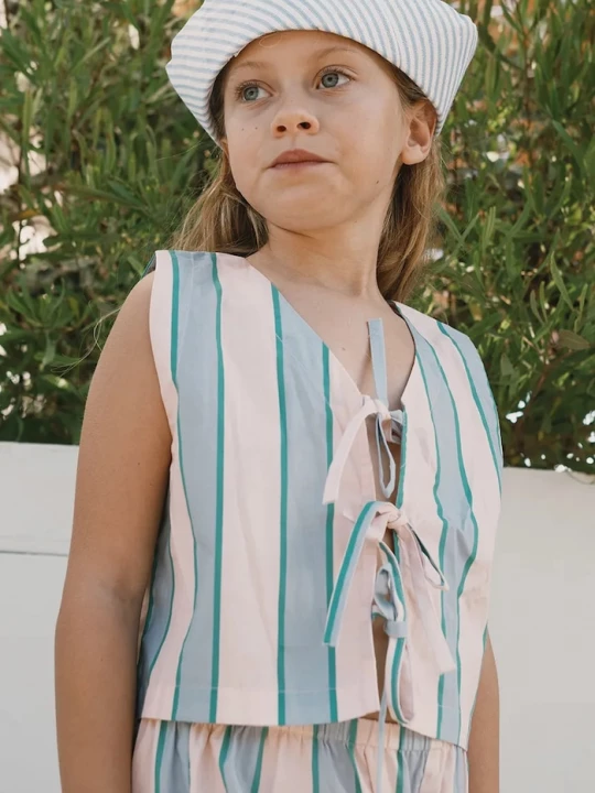 Obrázek produktu Tinycottons Dětská bavlněná košile Tinycottons RETRO STRIPES BOWS VEST modrá
