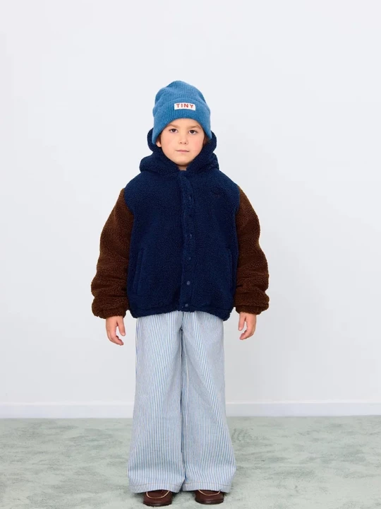 Obrázek produktu Tinycottons Dětská bunda Tinycottons COLOR BLOCK POLAR SHERPA HOODIE námořnická modř