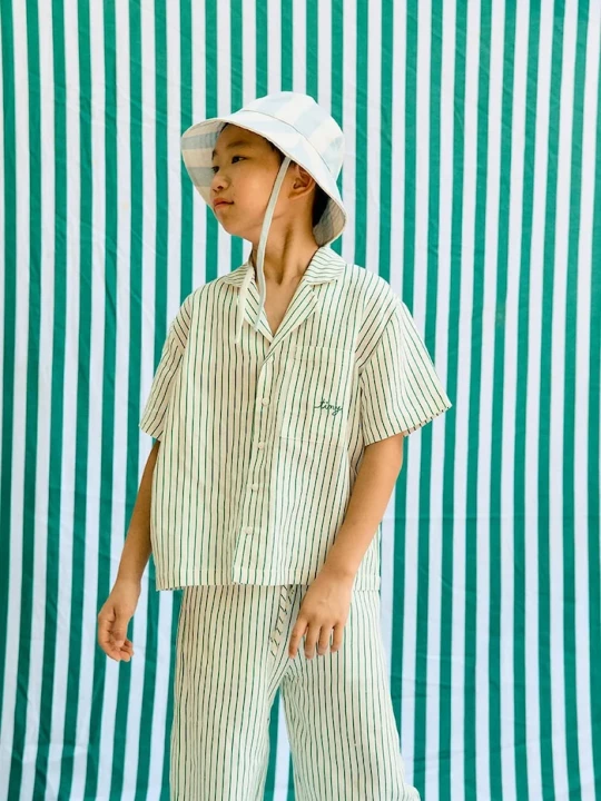 Obrázek produktu Tinycottons Dětská lněná košile Tinycottons EMERALD STRIPES SHIRT bílá