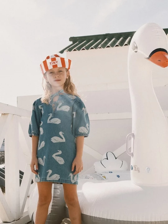 Obrázek produktu Tinycottons Dětské bavlněné šaty Tinycottons BIG SWANS DRESS modrá