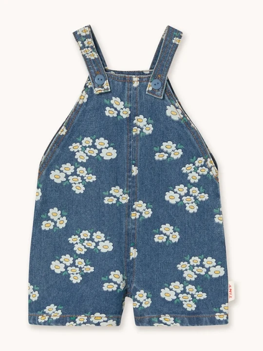 Obrázek produktu Tinycottons Dětské džínové lacláče BLOSSOMS DENIM SHORT DUNGAREE modrá